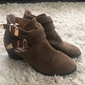 Adorable Suede Booties with Gold Buckle Detail